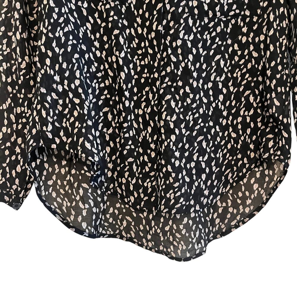 Cloth & Stone Anthropologie Button Down Shirt Semi Sheer Animal Print Black XS - Picture 5 of 12